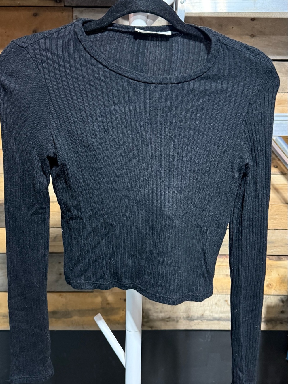 Reformation Black Ribbed Long-Sleeve Crop Top Small